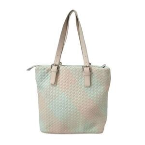 Vintage Charming Charlie Mint Green and Beige Faux Leather Woven Tote Bag